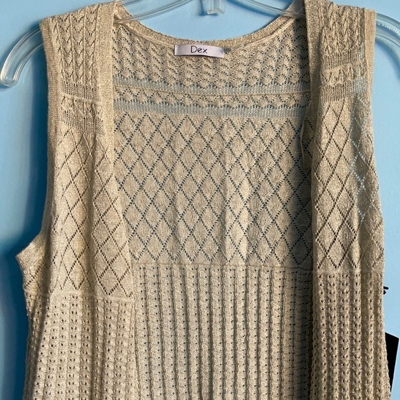 NEW Dex Wool-blend Beige Lurex Longline Open Vest - Picture 2 of 7